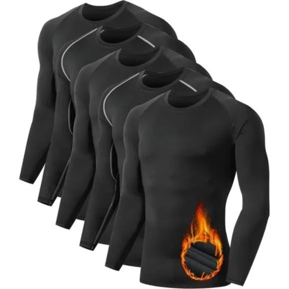 New 5 Pack Men's Thermal Compression Shirt Fleece Lined Long Sleeve - Picture 1 of 8